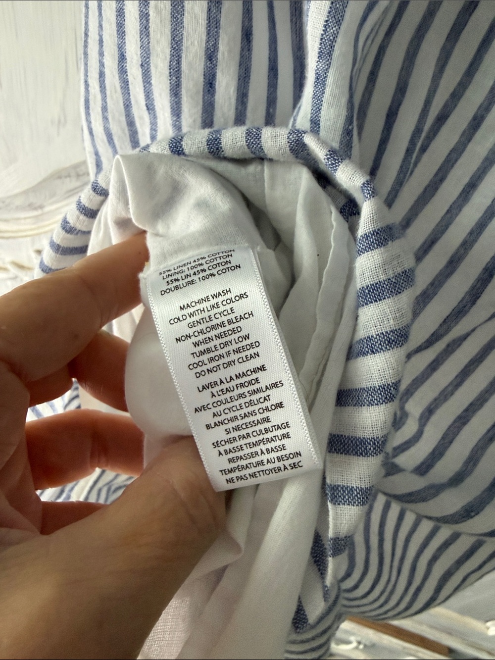 BEACH LUNCH LOUNGE SLEEVELESS 100% Cotton & Linen Blue Stripe ButtoN Dress Med - Picture 9 of 11